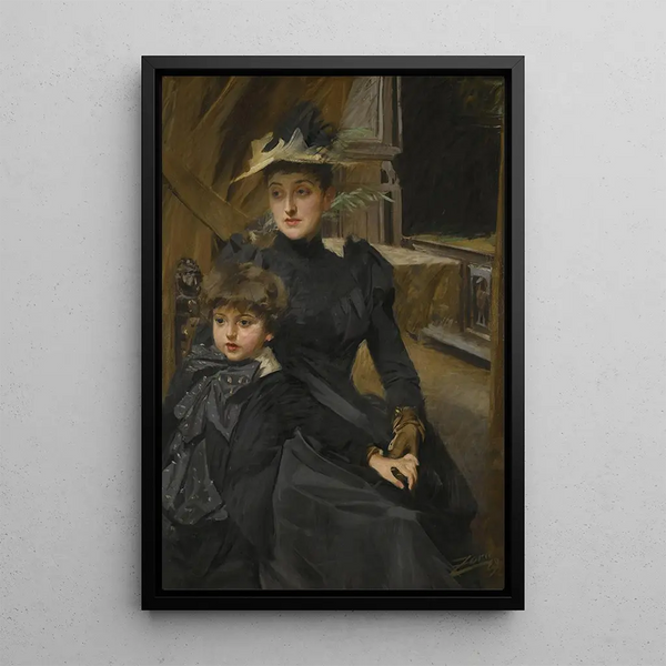 Madame Weguelin ja hänen poikansa - Anders Zorn — kehystetty taideteos seinällä