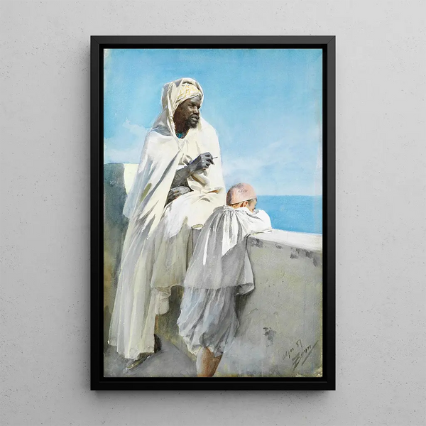 Mies ja poika maalaus Algerissa - Anders Zorn — kehystetty taideteos seinällä
