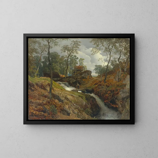 Au bord du ruisseau - Andreas Achenbach — kehystetty taideteos seinällä