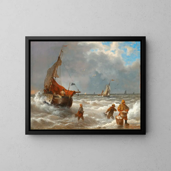 Kalastajat rannalla - Andreas Achenbach — kehystetty taideteos seinällä