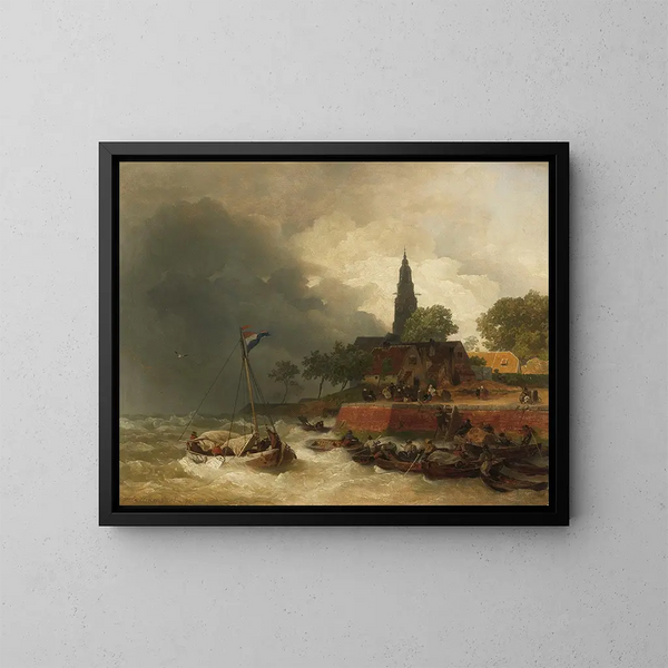 Port hollandais sous la tempête - Andreas Achenbach — kehystetty taideteos seinällä