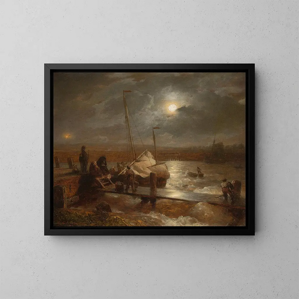 Paluu täysikuuhun - Andreas Achenbach — kehystetty taideteos seinällä