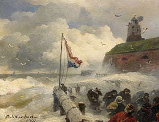 Myrsky aallonmurtajalla - Andreas Achenbach — näkymä teoksesta