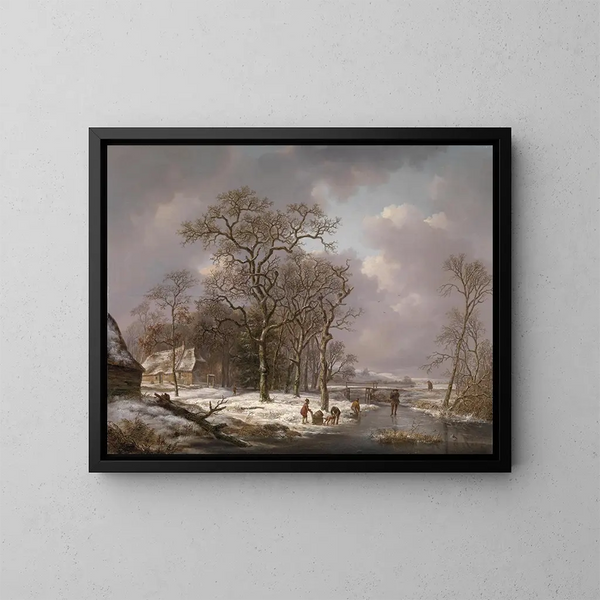 Figures dans un paysage d'hiver - Andreas Schelfhout — kehystetty taideteos seinällä