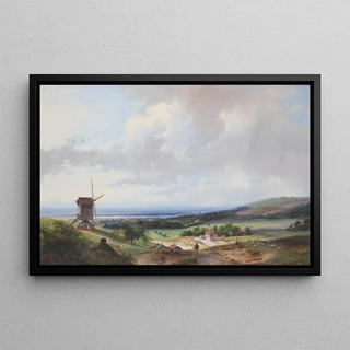 Andreas Schelfhout - Shepherds And A Horseman By A Mill Haarlem In The Background.webp