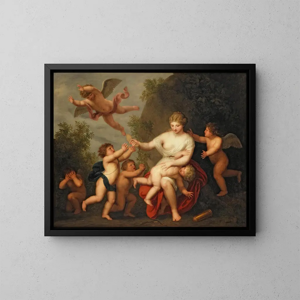 Venus nuhtelee Cupidon - Andries Cornelis Lens — kehystetty taideteos seinällä