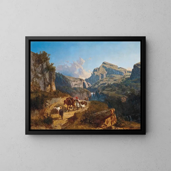 Pâturage de chèvres dans un col de montagne - András Mark — kehystetty taideteos seinällä