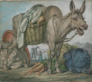 David Humbert de Superville - Balkende ezel met groenten waarachter David en Abigae.webp
