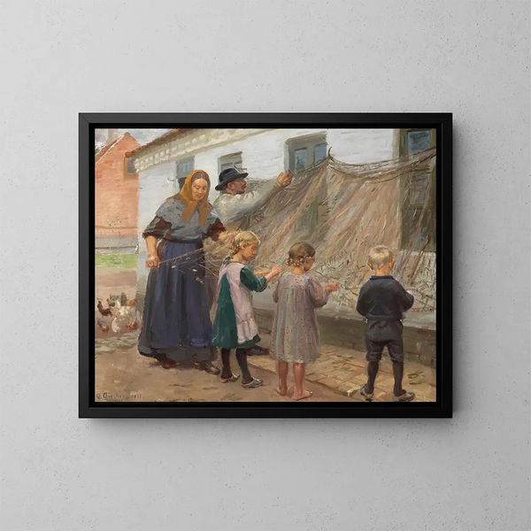 Les filets de pêche sont réparés - Anna Ancher — kehystetty taideteos seinällä