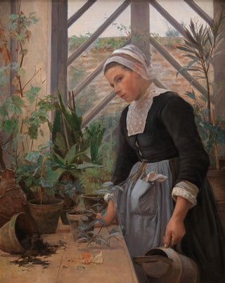 Anna Petersen - Breton Girl Looking After Plants In The Hothouse.webp