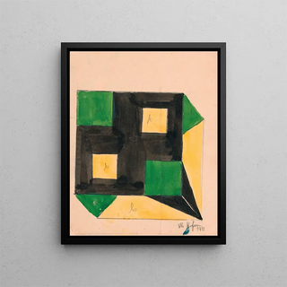 Anonymous - Design for Tablecloth with Green and Yellow Squares on Black Ground.webp