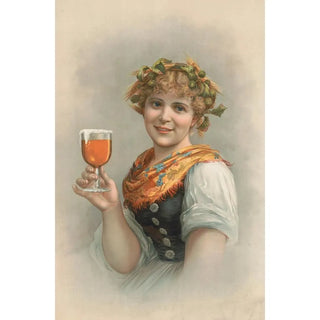 Anonymous - Halflength portrait of woman with a wreath of hops and barley holding a glass of beer.webp