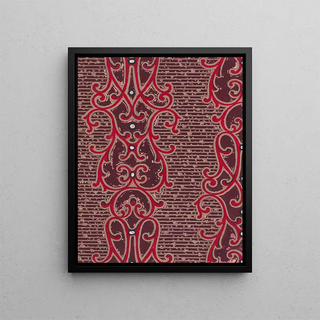Anonymous - Textile Design with Vertical Strips of Pearls Framed by Ornamental Scrolling Motifs over a Striped Background with Dots.webp