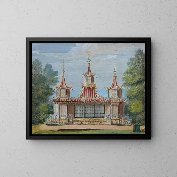 Le temple de la pêche, Virginia Water, Angleterre - Anonyymi — kehystetty taideteos seinällä