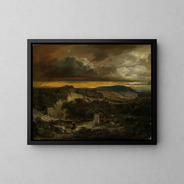 Maisema iltana erakkojen palatessa kotiin - Anselm Feuerbach — kehystetty taideteos seinällä