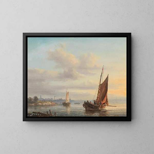 Bateaux à voile devant une côte néerlandaise - Anthon Hermanus Adrianus Sem — kehystetty taideteos seinällä