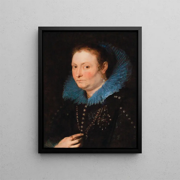 Muotokuva naisesta puolivälissä, jota pidetään genovalaisena aatelisena - Antoine van Dyck — kehystetty taideteos seinällä