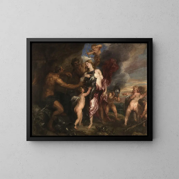 Thétis saa Achillesin uuden haarniskan Vulkaanin työpajassa - Antoine van Dyck — kehystetty taideteos seinällä
