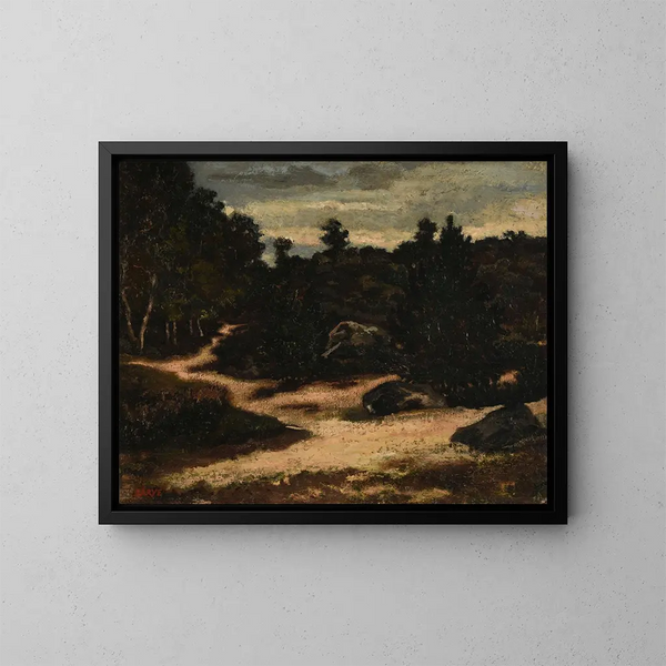 Hiekkatie Fontainebleau'n metsässä - Antoine-Louis Barye — kehystetty taideteos seinällä