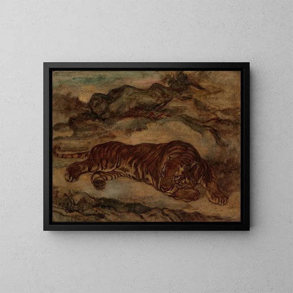 Tigre au repos - Antoine-Louis Barye — kehystetty taideteos seinällä