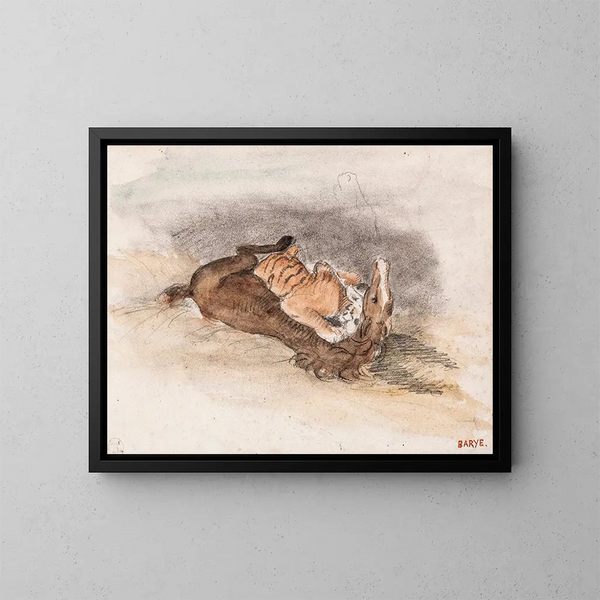 Tigre dévorant un cheval - Antoine-Louis Barye — kehystetty taideteos seinällä