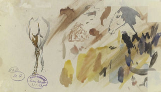 Anton Burger - Studienblatt Pferde und Mann mit Hut.webp