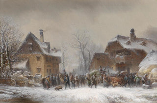 Anton Doll - Reges Treiben in einem winterlich verschneiten Dorf.webp