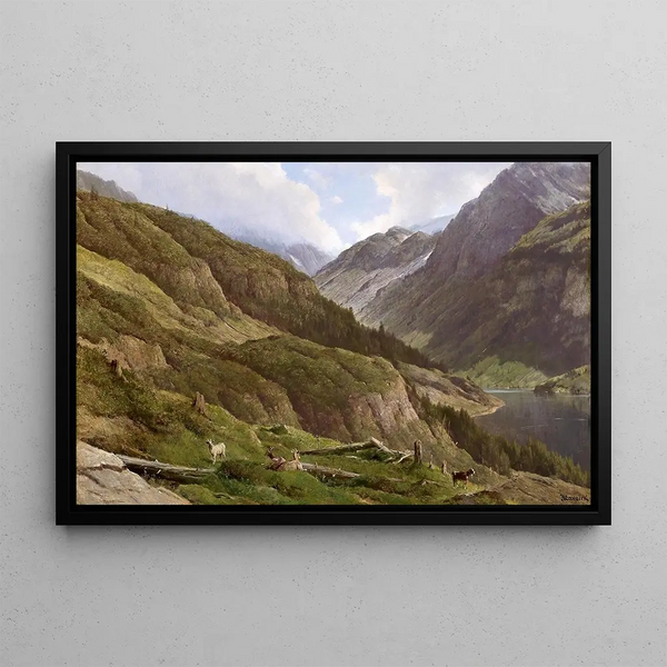 Anton Hlavacek - Gebirgslandschaft mit weidenden Ziegen.webp