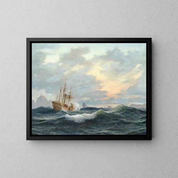 Un bateau à roues et d'autres navires en mer - Anton Melbye — kehystetty taideteos seinällä