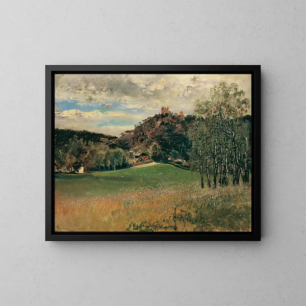 La prairie de la laiterie à Vorderbrühl avec la ruine de Mödling - Anton Romako — kehystetty taideteos seinällä