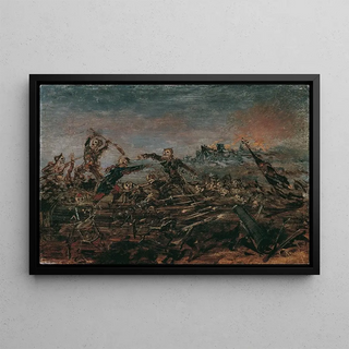 Anton Romako - Totentanz auf dem Schlachtfeld vor brennenden Ruinen.webp