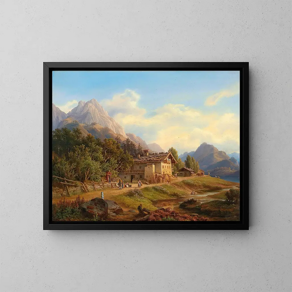 Osallistuminen Hintersee järvellä Ramsau'n lähellä Berchtesgadenissa - Anton Schiffer — kehystetty taideteos seinällä