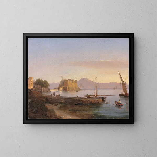Kalastajat Castel dell'Ovo:ssa Napolissa - Antonie Sminck Pitloo — kehystetty taideteos seinällä