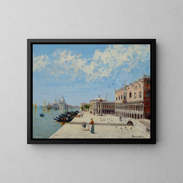 Figures au Molo avec la Libreria, la Punta della Dogana et Santa Maria della Salute au-delà - Antonietta Brandeis — kehystetty taideteos seinällä