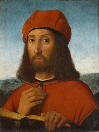 Antonio De Saliba - Portrait of a Man with Red Beret and Book.webp