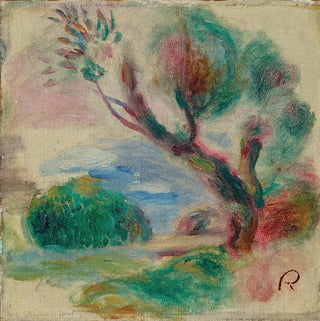 Arbre à Cagnes, la mer au loin - Pierre