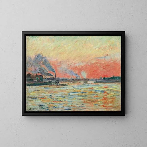 Ivryssä sijaitseva Seine ja Marne -joen yhtymämaalaus - Armand Guillaumin — kehystetty taideteos seinällä