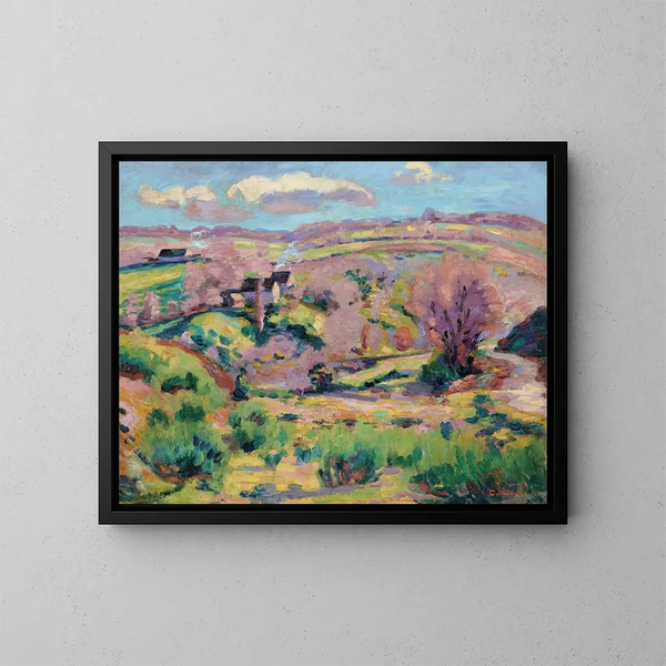 Maisema Creusen laaksosta keväällä - Armand Guillaumin — kehystetty taideteos seinällä