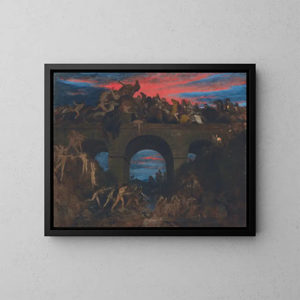 Taistelu sillalla - Arnold Böcklin — kehystetty taideteos seinällä