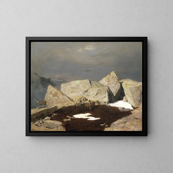 vuoristomaisemasta vuohien kanssa - Arnold Böcklin — kehystetty taideteos seinällä
