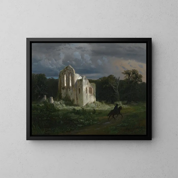 Maisema yöllä raunioiden kanssa - Arnold Böcklin — kehystetty taideteos seinällä