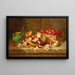 Still life kirsikoilla Napoléon, punaherukoilla ja sitruksilla pylvään päällä - Arthur Alfred Brunel de Neuville — kehystetty taideteos seinällä