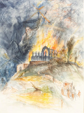 Arthur Frederick Payne - An Ecclesiastic Building in Flames with Demons Above.webp