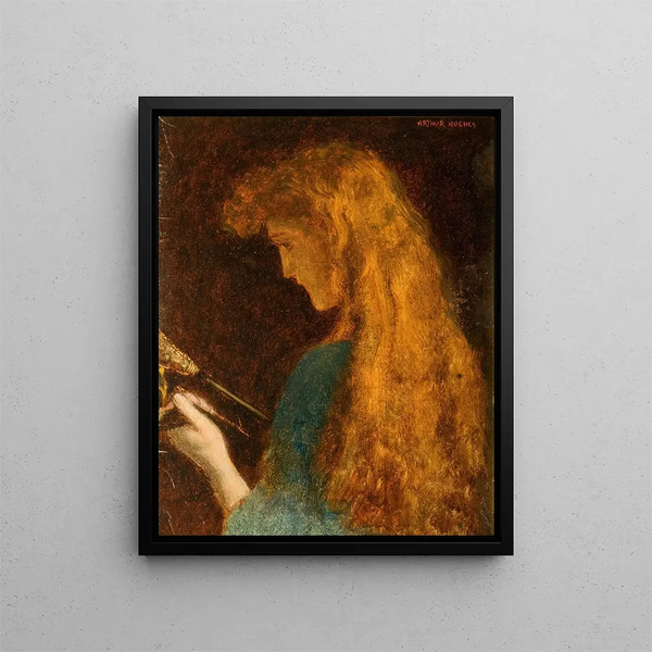 Tutkimus tytön päästä - Arthur Hughes — kehystetty taideteos seinällä