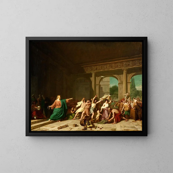 Le Christ chassant les marchands du Temple - August Jernberg — kehystetty taideteos seinällä