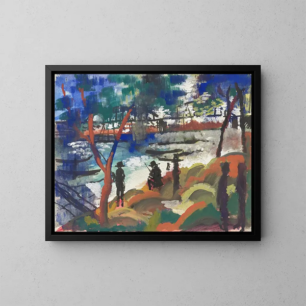 Kalastaja joen rannalla - August Macke — kehystetty taideteos seinällä