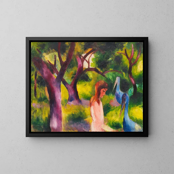 Tytöt sinisillä linnuilla - August Macke — kehystetty taideteos seinällä