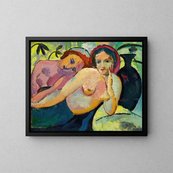Kaksi tyttöä itämaisessa tyylissä - August Macke — kehystetty taideteos seinällä