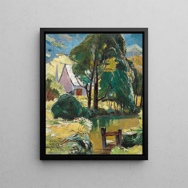 Maison au bord de l'étang - August Rieger — kehystetty taideteos seinällä