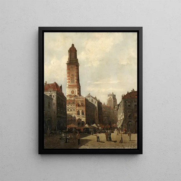 Un marché de rue - August von Siegen — kehystetty taideteos seinällä
